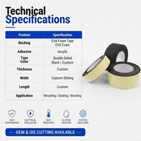 Ruban adhésif en mousse EVA double face de 0,5 mm et 1 mm, absorbant les chocs, pour l'emballage électronique et la fixation OEM