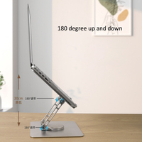 Support de tablette rotatif à 360 degrés avec capacité de rotation de 180 degrés vers le haut et vers le bas, support d'ordinateur portable en alliage d'aluminium durable, base en métal