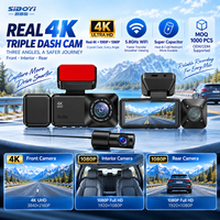 Caméra embarquée triple 4K véritable avec WiFi 5.8G, supercondensateur, écran IPS 3,16 pouces, caméra avant, intérieure et arrière, enregistreur vidéo de voiture