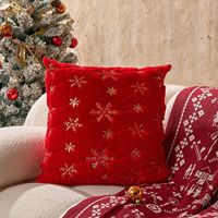 Housse de coussin et taie d'oreiller décorative de Noël en peluche carrée avec broderie de flocons de neige et de paillettes dorées