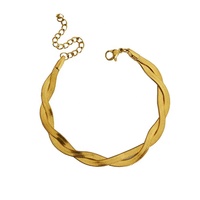 Bracelet tendance hip-hop en acier inoxydable ajustable à plusieurs rangs, double torsion, chaîne serpent plate en or 18 carats