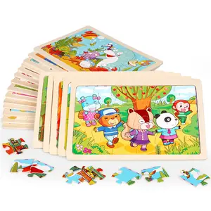 24 Pcs 2021 Wholesale China Children Toddler Boys Toys Educational Wooden Jigsaw Puzzles