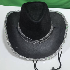 Sombrero vaquero rosa con ribete plateado, ala ancha, estilo fiesta para mujer, primavera-verano, transpirable, protección solar - Product Image 3