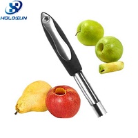 Aanpasbare logo eco-vriendelijke roestvrijstalen appelboor met zachte rubberen handgreep, handmatige keukenhulp voor het verwijderen van fruit en groenten