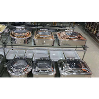 Hôtel Restaurant En Acier Inoxydable Hydraulique Buffet Fournitures Serveur Couvercle En Verre Chauffe-Plats Avec 2pcs