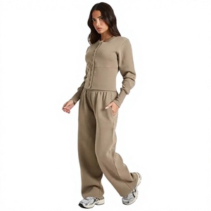 Premium Quality Cotton Fleece Cropped Zip-Up Hoodie and <b>Baggy</b> <b>Joggers</b> Wholesale Customizable Logo <b>Women's</b> Casual Streetwear Bulk - Product Image 1