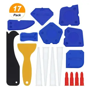 Raspador de silicone de vidro, pistola de calafetagem, ferramentas para limpeza doméstica, ferramentas manuais, selante, removedor de rejunte, espátula, 17 peças