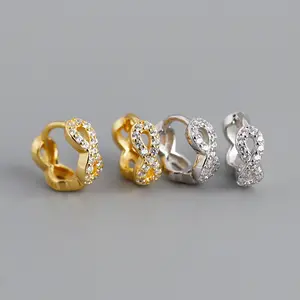 Designer Sterling Silver Diamond Infinity Hoop Earrings Number 8 Shape Gold plated CZ Earring Jewelry
