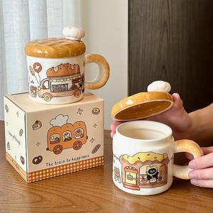 แก้วเซรามิคลายแมวพร้อมฝาปิด ดีไซน์การ์ตูนสำหรับเด็กผู้หญิง ใช้ในบ้าน ดื่มน้ำ ของขวัญวันเกิด - Product Image 4