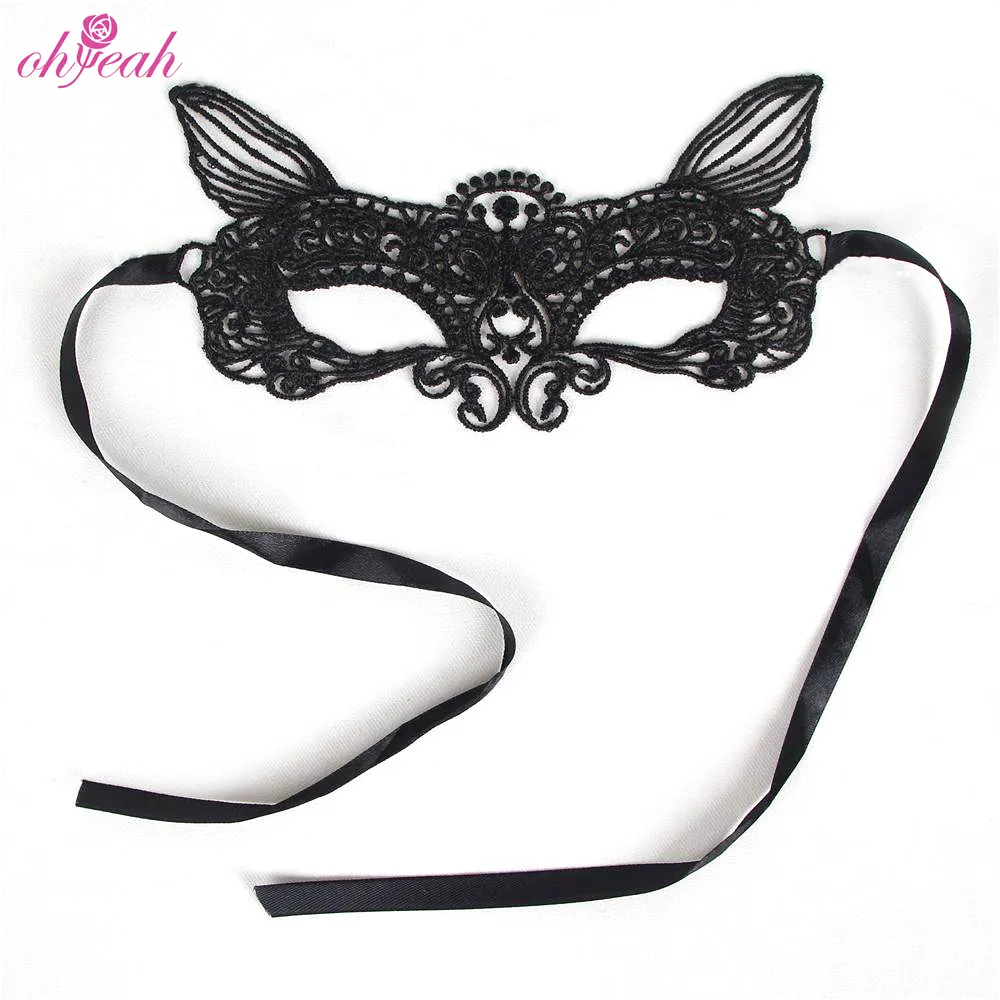 Private Label Wholesale Price Fox Cosplay Black Hollow See Through Women Sexy Party Face Eye Mask