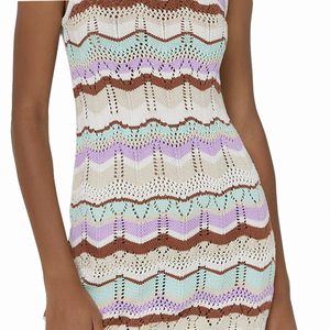 Robe courte d'été élégante <span class=keywords><strong>et</strong></span> décontractée de haute qualité, sans manches, col rond, en tricot crochet zigzag - Product Image 5