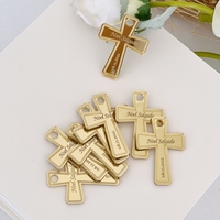 Étiquette personnalisée en acrylique doré miroir, gravée au laser, pour baptême, cadeau de fête, première communion, avec nom et croix