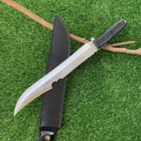 Couteau de survie robuste pour l'extérieur, en acier inoxydable, couteau de chasse à lame intégrale, manche en caoutchouc avec étui en cuir pour l'aventure