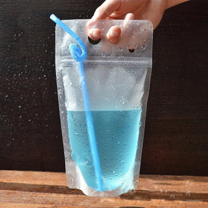 Hand Held Cold Hot Stand up <strong>Pouches</strong> Zipper Clear Beverage Reusable Customized Juice Bags Plastic Straw Drink <strong>Pouch</strong> - Product Image 2