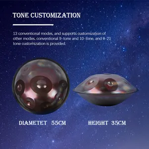 Professional Stage 55cm Handpan Drum 10-Notes F Low Pygmy Stainless Steel Galaxy Purple Musical Instrument Accessory