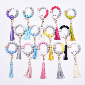 Nueva pulsera de cuentas de silicona, cuentas de madera, borlas para muñeca, llavero para evitar la pérdida de la pulsera, accesorios para llavero - Product Image 1