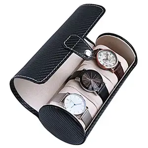 Étui de voyage de montre en cuir de rouleau de luxe noir de haute qualité pour 3 montres-bracelets boîtier de montre en cuir