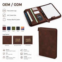 Portafolio de Cuero A4 con Cierre y Asa, con Calculadora, Bolsa para Documentos de PU Encerado Premium, Organizador de Negocios, con Logotipo Personalizado