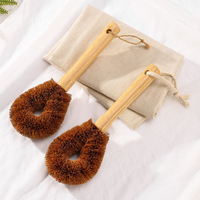 Brosse à vaisselle en fibre de coco avec manche en bambou naturel, brosse écologique avec corde de suspension, personnalisable pour le nettoyage de la cuisine