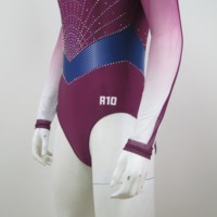 Justaucorps de gymnastique à manches longues rouge pour fille, costume d'entraînement et de performance avec strass étincelants pour la compétition