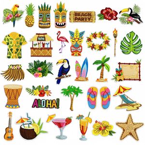 32 Pièces de Patchs Brodés Hawaïens d'Été, Motifs Plage Tropicale et Forêt Tropicale, Appliques Thermocollantes pour Guitare, Broderie Informatique pour Décoration de Vêtements - Product Image 1