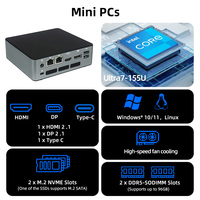 Nueva Mini PC Portátil para Juegos Intel Ultra 7 155U, 12 Núcleos, DDR5, SSD, WiFi 6, BT 5.3, 2 Puertos de Pantalla, 3 USB 3.0, para Negocios y Oficina