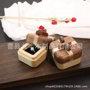 Boîte à bijoux en bois, boîte de rangement carrée pour bagues, boîte cadeau couverte pour le rangement des bijoux - Product Image 5