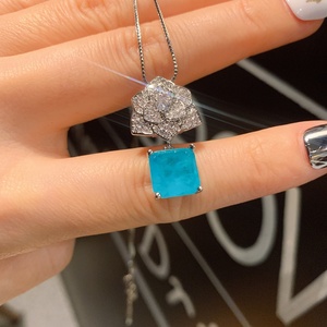 Fashion Eco-friendly Copper Romantic Events Floral Pendant <b>Earrings</b> <b>Set</b> 10*10MM Blue Zircon Flower Jewelry <b>Set</b> for Women - Product Image 3