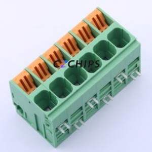 KF207RB-10.16-6P Spring Terminal Block Bent Lead Through Hole,P=10.16mm Connector 1x6P 10.16mm Green 6P - Product Image 1