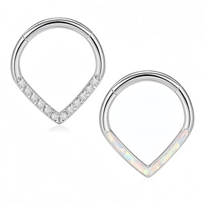 Anneau de nez en forme de goutte d'eau en acier inoxydable 316 avec incrustation d'opale et de zircone, anneau de cartilage d'oreille, bijou de septum nasal, accessoire de piercing - Product Image 1
