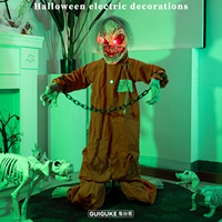 Ornement décoratif d'Halloween pour cour, lumineux, oscillant, à induction électrique, en forme de prisonnier agenouillé avec chaîne en fer, fantôme debout