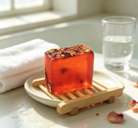 Savon artisanal transparent à la glycérine et aux huiles essentielles, fleurs séchées intégrées, nettoyant doux, éclaircissant, barre de bain, logo personnalisé