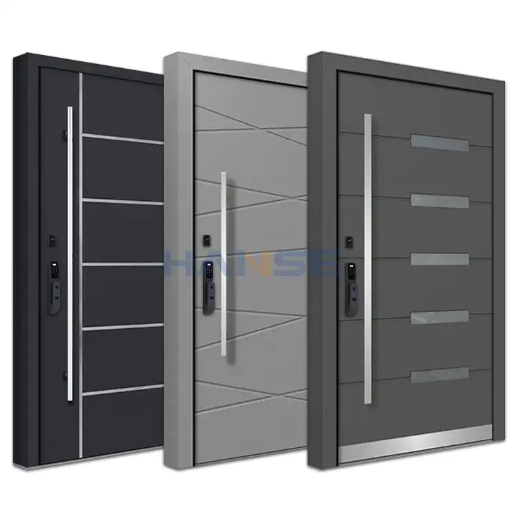 HS-SSD20 בית וילה חיצוני מתכתי אבטחה מול כניסת דלתות עיצוב מודרני נירוסטה מתכת כניסה הראשית pivot דלת