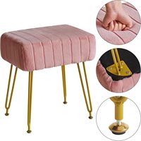 Banc ottoman moderne Banc en velours avec repose-pieds rembourrés pour le salon avec pieds en métal doré et siège rembourré rose