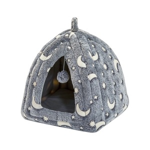 เตียงสัตว์เลี้ยงทรงกลม ลายดาวและพระจันทร์เรืองแสง ให้ความอบอุ่น สำหรับสุนัขและแมวขนาดเล็ก รุ่น Chongdongyuan - Product Image 2