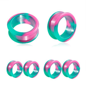 Jauges d'oreille en silicone grande taille bleu, vert et rose creux Double évasé extenseur étirement oreille Tunnel corps Piercing bijoux - Product Image 2