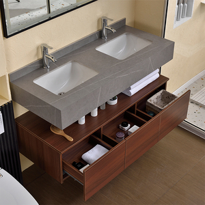 Luxury Modern Wall-Mounted Double <strong>Vanity</strong> <strong>Unit</strong> with LED Mirror Stone Basin Bathroom Cabinet Eco-Friendly for Living Room <strong>Bedroom</strong> - Product Image 3