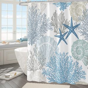 Ocean Beach Seashell Starfish Rideau de douche en tissu imperméable pour décor de salle de bain avec crochets - Product Image 1