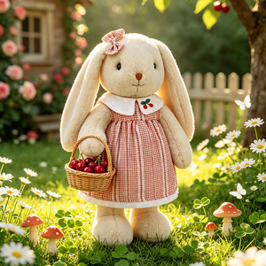Cute Long Ear Bunny Plush Doll Wearing Plaid Dress With Cherry Decor Soft Stuffed <b>Rabbit</b> <b>Toy</b> <b>For</b> Girls Birthday Gift Room Decor - Product Image 1