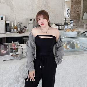 Haut sans bretelles pour femmes grandes tailles N8136, couleur unie, en fibre acrylique, fabriqué à Jiangsu, pour adultes - Product Image 4