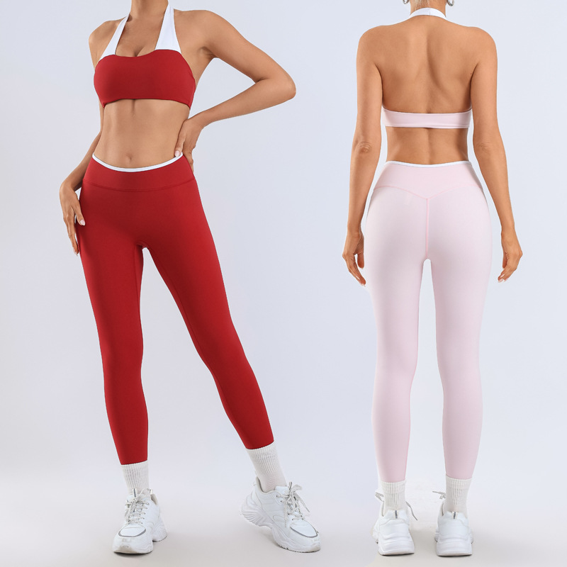 2026 European American 2-Piece Set Spandex/Nylon Quick-drying High Waist Color Blocking Sports Bra & Yoga Pants Sports Yoga Suit