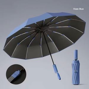 Parapluie publicitaire pliant automatique à trois volets, 12 baleines, ouverture automatique, protection UV soleil/pluie, double usage homme/femme - Product Image 1