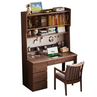 Bureau et bibliothèque combinés en bois massif épaissi avec surface d'écriture perforée pour l'étude des enfants, la chambre à coucher et l'utilisation domestique d'ordinateur - Modèle A015