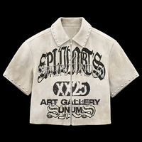 T-shirt de travail en daim pour homme, coupe courte et carrée, style streetwear, avec fermeture éclair personnalisée, orné de strass et de perles