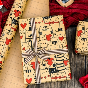 Cats With Hearts Kraft Gift <b>Wrapping</b> <b>Paper</b> Double Sided Recyclable For Packaging And Craft Use - Product Image 2