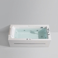 Bañera Cuadrada Pequeña Moderna de Acrílico Independiente con Hidromasaje y Luz Azul, Precio Económico, Ideal para Baños de Hoteles y Apartamentos