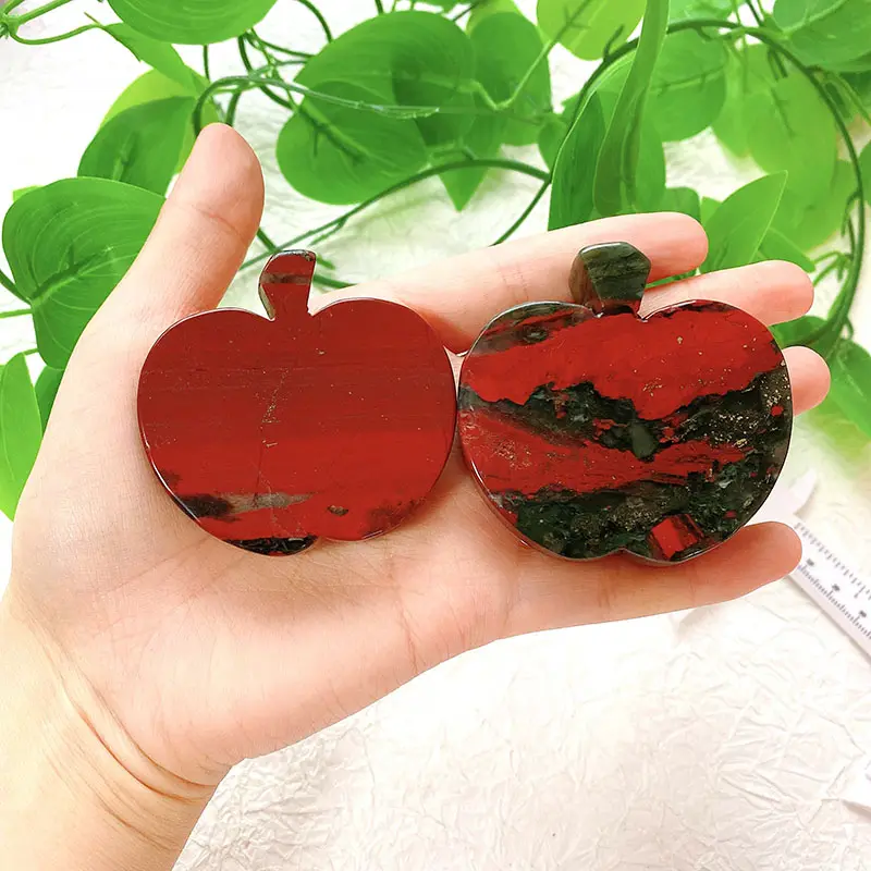 New product bulk wholesale natural crystal gemstone carving carved blood stone apple slice for decor