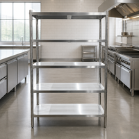 Étagère de cuisine commerciale en acier inoxydable perforé à 5 niveaux, robuste, réglable, résistante à la corrosion, autoportante, capacité de charge de 300 kg/m