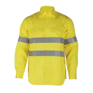 breathable high visibility clothing Fr high vis work shirts reflective tape long sleeve fire safety mens workwear shirts