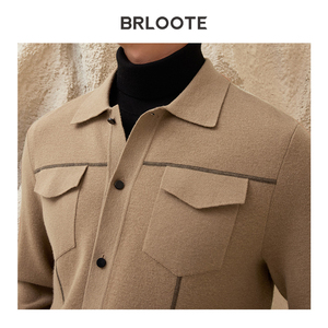 BRLOOTE/Barut Maglione Pullover Intrecciato da Uomo, Cardigan in Lana con Motivo a Pois, Giacca Invernale Versatile con Risvolto e Fodera in Lana - Product Image 5